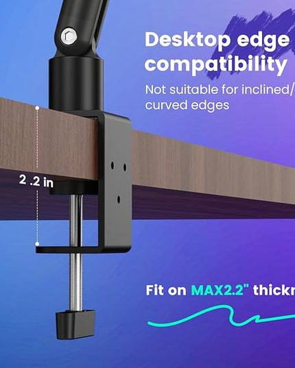Adjustable Microphone Boom Arm for Lightweight Mics, 30-inch Rotatable Desk Stand with Cable Management & 3/8" 5/8" Threads, Space-Saving Design for Streaming, Podcasting, Gaming (Black)