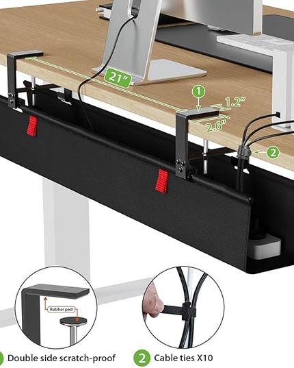 KEEGH Large 36" Under Desk Cable Management Tray - Under Desk Cord Organizer - Clamp/Screw Mount - Support Upto 70lbs - Fabric Wire Management - Gaming/PC Cable Raceways - Cord Hiders for Office/Home