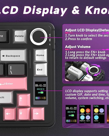 AULA S75 PRO Wireless Mechanical Keyboard with Screen&Knob, 75% Hot Swappable Gaming Keyboard with Pre-lubed Switches, RGB Backlit, PBT Keycaps Creamy Sounding Pc Gaming Keyboards