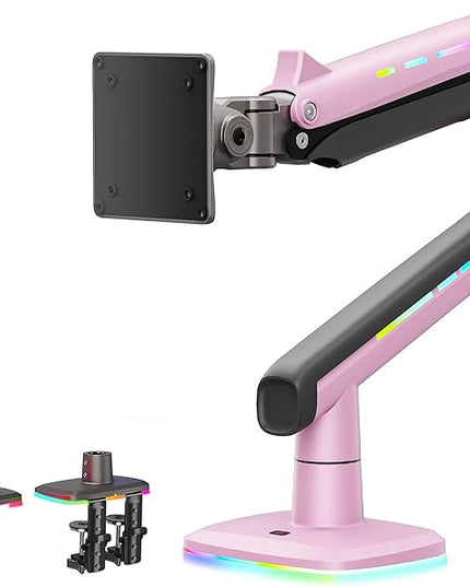 NB Gaming Monitor Arm or for 32 to 60 Inches Screen, Load up to 20 kg, VESA 75/100, RGB-Light, Heavy Duty, Multi Angle Adjustable, Premium Aluminum, Pink