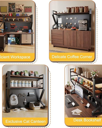 JHDXL Desk Shelf Organizer with Pegboard & Storage Accessories, Space-Saving Desk Storage Shelf, Desktop Shelf Organizer Display Rack, for Dorm, Office(Black 2,65 * 113cm/26.6 * 44.5in)