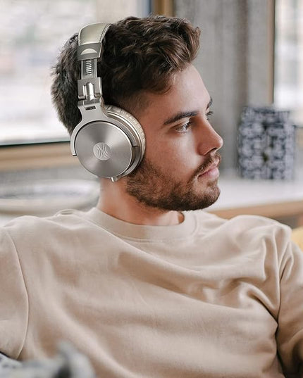 OneOdio Bluetooth Over Ear Headphones, 110 Hrs Wireless/Wired Stereo Sound Foldable Headsets with Deep Bass 50mm Neodymium Drivers for PC/Phone/Tablet - Studio Wireless Pro C, Champagne Gold