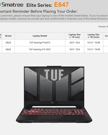 Smatree Laptop Sleeve for 15.6 inch ASUS TUF Gaming A15/F15, Case with Accessory Pocket, YKK Zipper, Patented Super-Corner Design (E647)