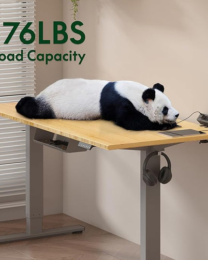 FLEXISPOT EN2 Whole-Piece Bamboo Standing Desk with Clamp Power Strip, 48 x 24 Electric Stand Up Height Adjustable Desk with Cable Management (White Frame + 48" Bamboo Top, 2 Packages)