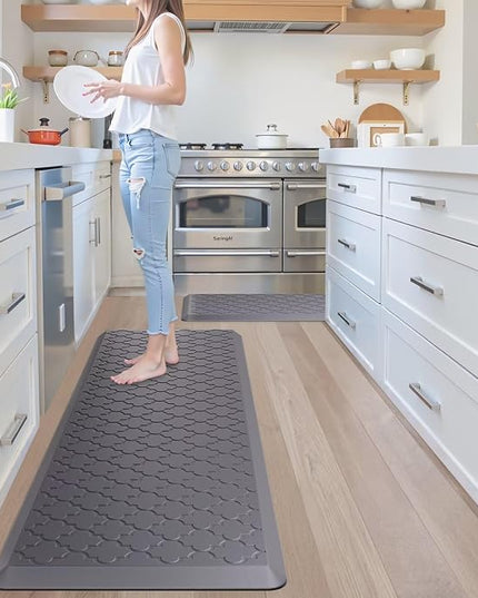 Kitchen Mats for Floor 2 Piece - Anti Fatigue Mats for Kitchen Floor - Non Slip Cushioned Rugs for Standing, Office, Sink, Laundry, Grey