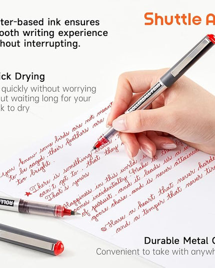 Shuttle Art RollerBall Pens, 25 Pack Red Fine Point Roller Ball Pens, 0.5mm Liquid Ink Pens for Writing Journaling Taking Notes School Office