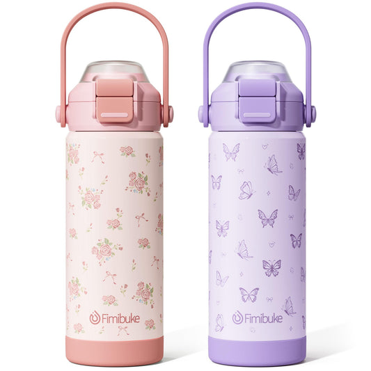 Fimibuke 18oz Kids Insulated Water Bottle with 2-in-1 Straw & Spout Lid