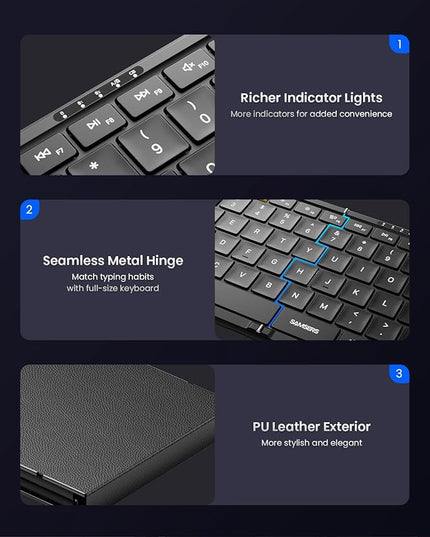 Foldable Keyboard and Mouse, Samsers KM08 Folding Bluetooth Keyboard Mouse Combo, 2.4G + BT5.0 x 2, Full-Size Portable Travel Keyboard & Rechargeable Wireless Mouse for iOS Android Windows Mac OS