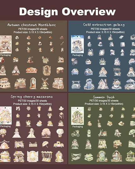 AuriicLeaf Daily Life PET Sticker Set, 120Pcs Cottagecore Stickers for Scrapbooking, Journaling, DIY Crafts and Planner Supplies