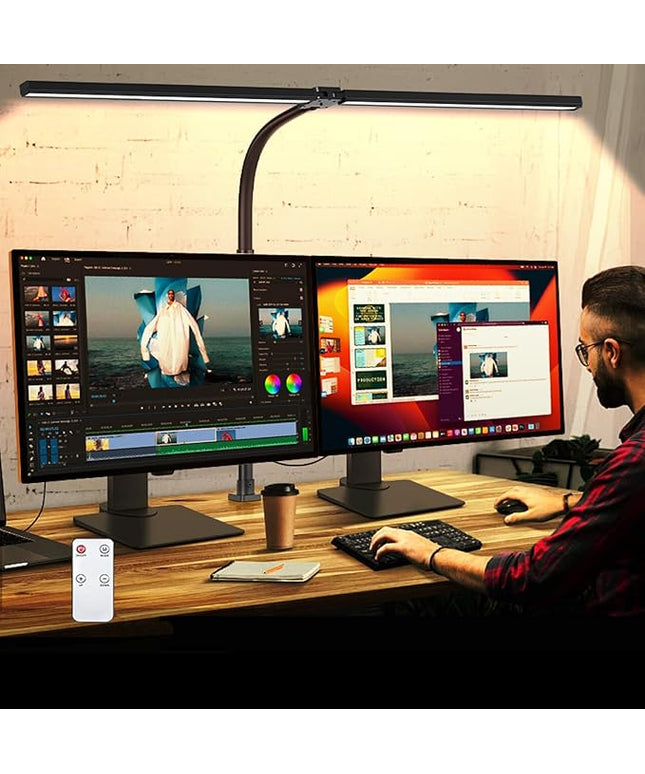 Double Head LED Desk Lamp with Remote Control for Home Office 24W Brightest Computer Desk Light for Workbench Drafting Architect Study Reading with Anti-Glare Cover