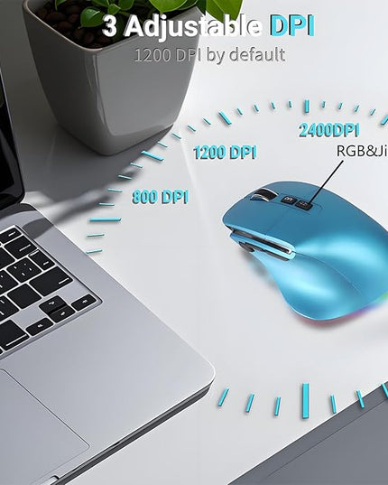 Ergonomic Mouse Jiggler,Bluetooth Vertical Wireless Mouse,LED Rechargeable Optical Computer Mice, Portable(BT5.2 or USB 2.4GHz) Dual Mode,1000/1600/2400 DPI,8 Buttons for Laptop,PC,Macbook (Blue)