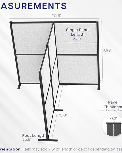 VIVO T-Shape Modular Corner Wall System, 4 Panels, Modern Professional Office Cubicle Dividers, Freestanding Privacy Screen, 66 inches High, Light Gray, Black Frame, PP-MWS63B-T