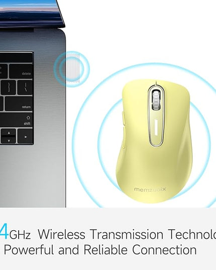 memzuoix 2.4G Wireless Mouse, 1400 DPI Computer Mice USB Receiver, Portable Wireless USB Mouse Battery Powered Cordless Mice for Laptop, PC, Desktop, 5 Buttons (Light Yellow)