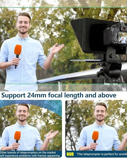 12" Professional Teleprompter Featuring Tempered Optical Glass, Durable All-Metal Build, Remote Control, and Dedicated App — Compatible with Various Smartphones, Tablets, and Cameras
