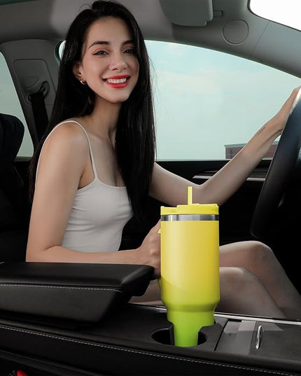 40oz Tumbler with Handle,Double Wall Vacuum Reusable Stainless Steel Insulated Water Bottle,With Leak Proof lid and Straw for Iced or Cold Beverages (Citrine)