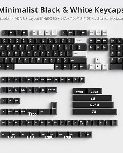 WOB Cherry Profile Black White PBT Keycaps, 168 Key Custom Keycap, Minimalist Key caps Set for Cherry MX Switches Mechanical Keyboard (WOB Black & White)