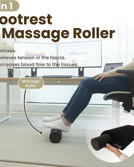 Foot Rest Under Desk Ergonomic Velvet Footstool with Massage Roller Improves Posture Relieves Plantar Fasciitis Reduces Fatigue for Office Home Gaming Adjustable Non Slip Washable Cover