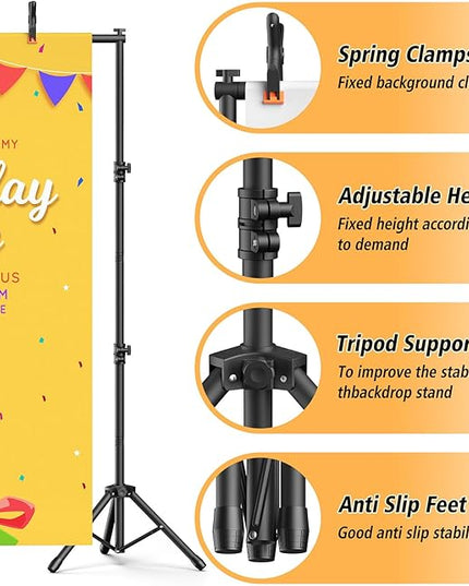 Backdrop Stand 10x7.5ft(WxH), Heavy Duty Adjustable Photo Back Drop Stand kit, Suitable for Party, Photography, Weddings