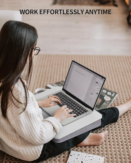 ZEAPTAC Lap Desk with Pillow Cushion, Portable Laptop Bed Desk, Fits up to 15.6 inch Laptop, Lap Stand for Bed & Couch & Carpet, Book Tablet/Drawing Board - White
