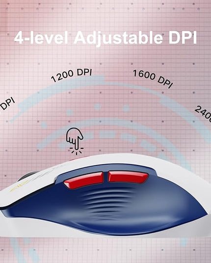 Uineer Wireless Mouse, [Upgraded] Visible Battery Display，Rechargeable Laptop Mice 2.4G USB, 4 Adjustable DPI Levels,Optical Ratón Wireless for Laptop PC Computer,White and Blue