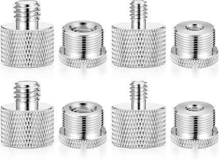 8 Pcs Mic Stand Adapter, Silver 5/8 to 3/8 Microphone Stand Adapter 5/8 to 1/4 Adapter, 3/8 to 5/8 Mic Screw Adapter 3/8 to 5/8 Screw Adapter for Mic Stand, Camera Tripod,Mount Holder