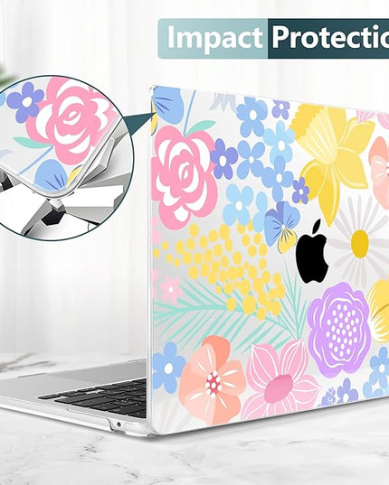 DONGKE for M4 MacBook Air 13.6 Inch Case 2025 2024 2023 2022 Model A3240 A3113 A2681 M3 M2 Chip, Plastic Hard Shell Case Cover with Touch ID for MacBook Air 13 Inch M4 - Spring Flowers