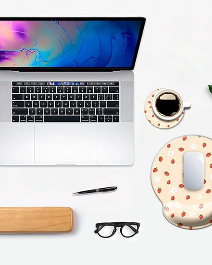 Ergo Comfort Gel Wrist Rest Mouse Pad-Ergonomic Office Mousepad with Wrist Support-Non-Slip, Design Desk Accessories Mat for Home&Game Decor Girly Strawberry