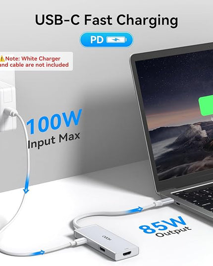 HODO USB C to Dual HDMI Adapter Docking Station Dual 4K 60Hz Monitor, USB C Hub with 2 HDMI, 2*USB A Port, PD 100W, Monitor Dock Compatible for HP Elitebook,Dell XPS 13 15 etc (Silver)