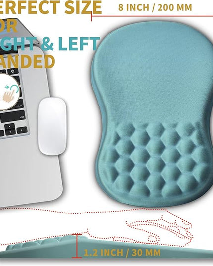 Hokafenle Ergonomic Mouse Pad Wrist Support with Massage Design, Wrist Rest Pain Relief Mousepad with Memory Foam&Non-Slip PU Base, Mouse Pads for Wireless Mouse & Desk (12x8 inch,Light Blue)
