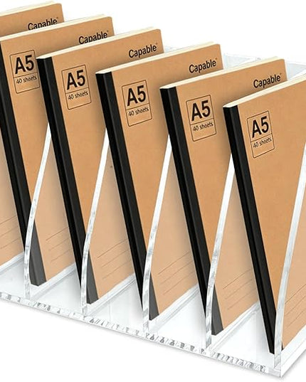6-Tier Clear Acrylic File Holder, Vertical Document Organizer for Magazines, Binders, Notebooks & Envelopes - Multi-Purpose Desk Storage for Home Office（B5,6 Sections）