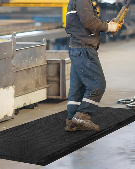 Nisorpa Anti Fatigue Mats Industrial 2' x 7' Ergonomic Standing Mat 15/16" Extra Thick Kitchen Rugs for Standing Heavy Duty Commercial Diamond Plate - Safety Support for Leg & Back Pain, Black