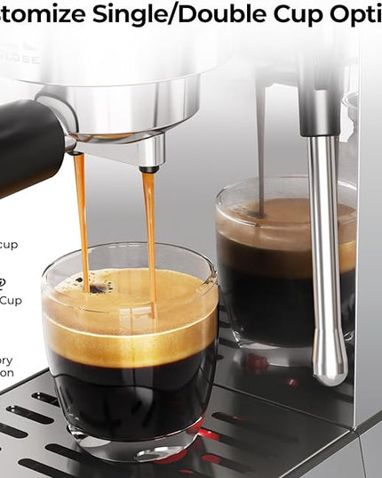 20 Bar Espresso Machine, Compact Espresso Coffee Maker with Milk Frother for Latte/Cappuccino, Auto Clean/34oz Removable Tank/Auto Shut-Off, Espresso Maker for Home/Office, Stainless Steel