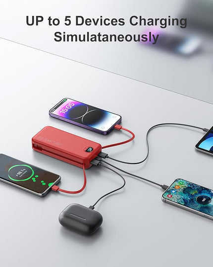 20000mAh Ultra-Portable-Charger-Power-Bank PD20W with Built in Cables&AC Wall Plug,Fast Charging Cell Phone Charger Battery Pack,LED Display Travel Battery Bank for All iPhone,Samsung,Android