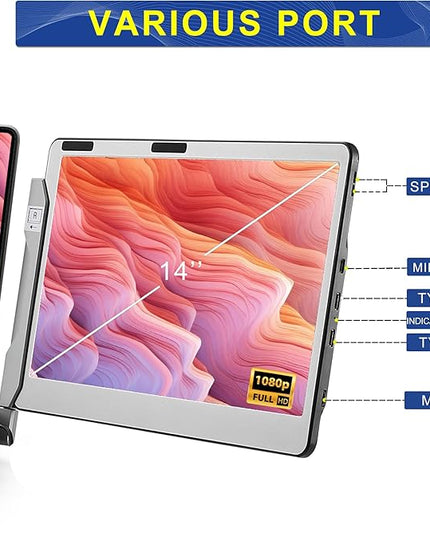 JoyReal F2 Laptop Screen Extender, 14'' 1080P Triple Portable Monitor for Laptop, 360 Rotating Monitor Desk Workstation with Multiple Laptops Stand for mac Windows Surface PS Switch