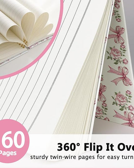 Bow Floral Journal, pink Floral Botanical Notebook, Flower Notebook, Pink Girly Journal, Preppy Gifts for Women, Floral Hardcover Spiral Notebook 80 Sheets -160 Pages 5.5x8.3 Inch