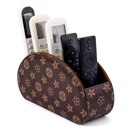 Remote Control Holders Organizer Box with 5 Compartment PU Leather Caddy