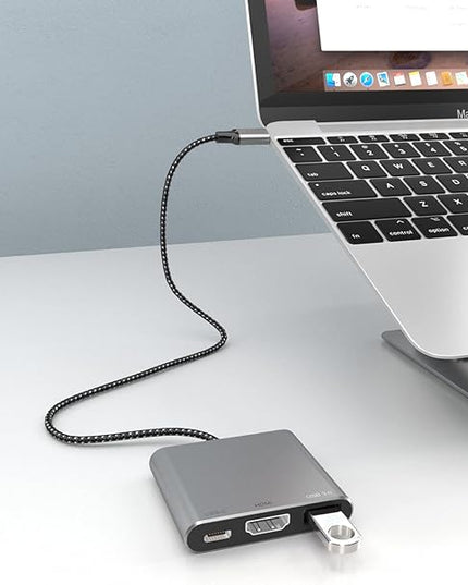 Battony USB C Multiport AV Adapter with 4K HDTV Output USB 3.0 Port, 50cm Braided Cable & USB-C Fasting Charging Port,Compatible for MacBook Pro Air M1 M2 Pad Pro iMac and Other Type C Devices