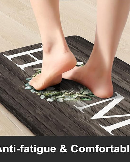 KIMODE Anti Fatigue Kitchen Mat for Floor, 17.3"x29" Farmhouse Kitchen Rug Non Slip, Cushioned Padded Kitchen Floor Mat, Comfort Waterproof Standing Mat for Laundry, Office, Sink, Desk Brown