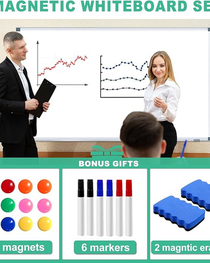 H-Qprobd Dry Erase White Board for Wall 6' x 3' Large Magnetic Whiteboard 72"x36" Aluminum Presentation Whiteboard with Long Pen Tray, 6 Markers, 2 Erasers &12 Magnets