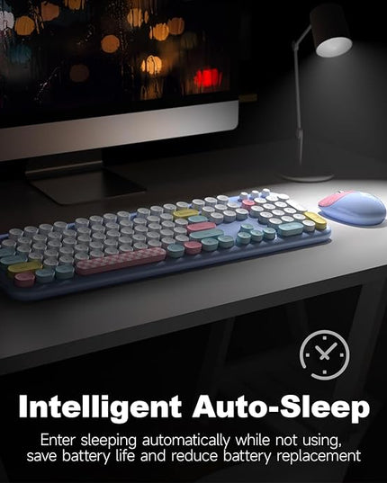 Wireless Keyboard and Mouse Combo, 2.4G Retro Typewriter Keyboard with Number Pad and Cute Ambidextrous Wireless Mouse for Computer Laptop
