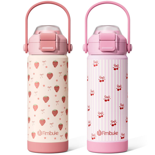 Fimibuke 18oz Kids Insulated Water Bottle with 2-in-1 Straw & Spout Lid