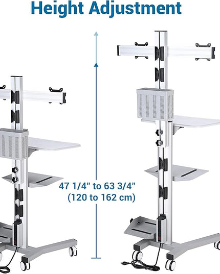 Yescom Mobile PC Stand Workstation with 2 Poles Dual Monitor Mount for 32" Screen Sliver