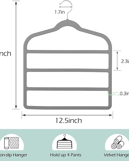 Velvet Pants Clothes Hanger Space Saving Non Slip Pants Shorts Hanger, Myfolrena Jeans Slack Trousers Hangers Multiple Velvet Hanger Closet Storage and Organization for Jeans,Scarf,Tie(Grey, 5)
