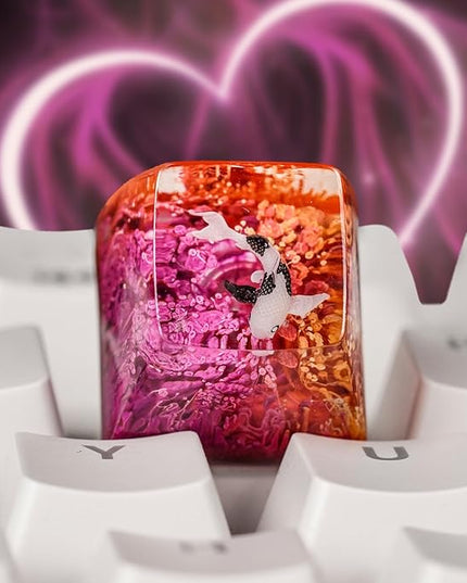 Kohaku Koi Artisan Keycap Orange and Purple Ocean R1 SA Profile Custom Keycaps 1U ESC Handmade Gaming Resin Key Cap Cherry MX Switch Compatible Mechanical Keyboard Koi Lover Gift