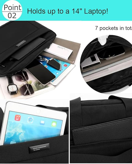 zhongningyifeng Laptop Bag 14 Inch Briefcase for Men Women Waterproof Nylon Lightweight, Shoulder Computer Messenger Handbag for Business Office Work Travel College Black