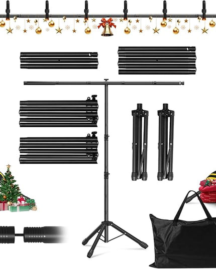 3-in-1 Backdrop Stand Kit 10x8.5 ft for Photography Studio, T-Shape Backdrop Stand for Wedding Parties, Background Stand for Photo Video Studio with Carring Bag, 6 Clamps, 2 Sandbags