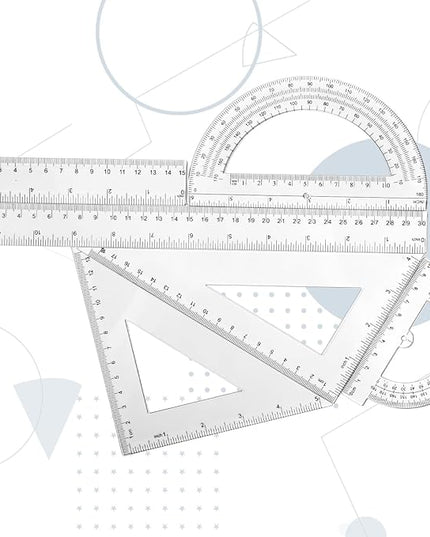 Tenare 6 Pcs Plastic Ruler Math Set Includes 12 Inch 6 Inch Straight Protractor Triangle Geometry Transparent Math Ruler Measuring Tools for School Office Home(Clear)