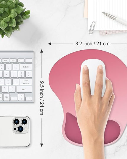 ITNRSIIET Ergonomic Mouse Pad, Cushioned Gel Wrist Rest, Non-Slip Base, Smooth Surface, Cute Multi-Color, 9.5 x 8.2 in, Pink Ombre