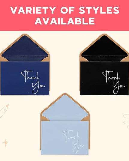 VNS Creations 20 Pack Thank You Cards With Envelopes, Stickers, 4x6 Inch Blank Thank You Notes - Bulk Box Set Large Notes for Graduation, Wedding, Small Business, Baby & Bridal Shower - Navy Blue
