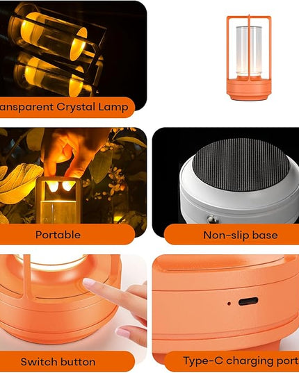 Portable Metal Table Lamp for Indoor/Outdoor ,Rechargeable Cordless LED Lamp, 3-Colour Infinitely Dimming Battery Powered Small Desk Lamp, Restaurant/Bedroom/Bar/Coffee Shop/Camping Light (Orange)